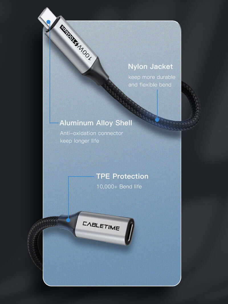 ALUMINIUM USB-C TO USB-C PD100W Gen2 USB 3.1 Extension Cable