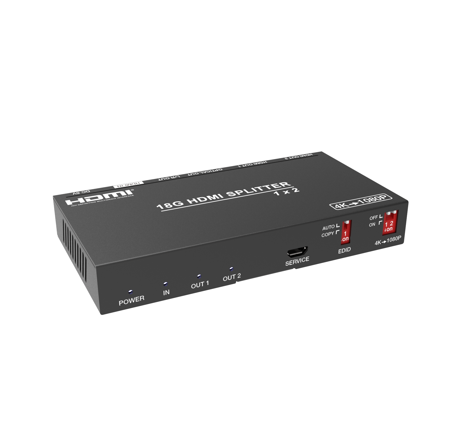18Gbps HDMI 1x2 Splitter with Video Scaler/Audio Extract