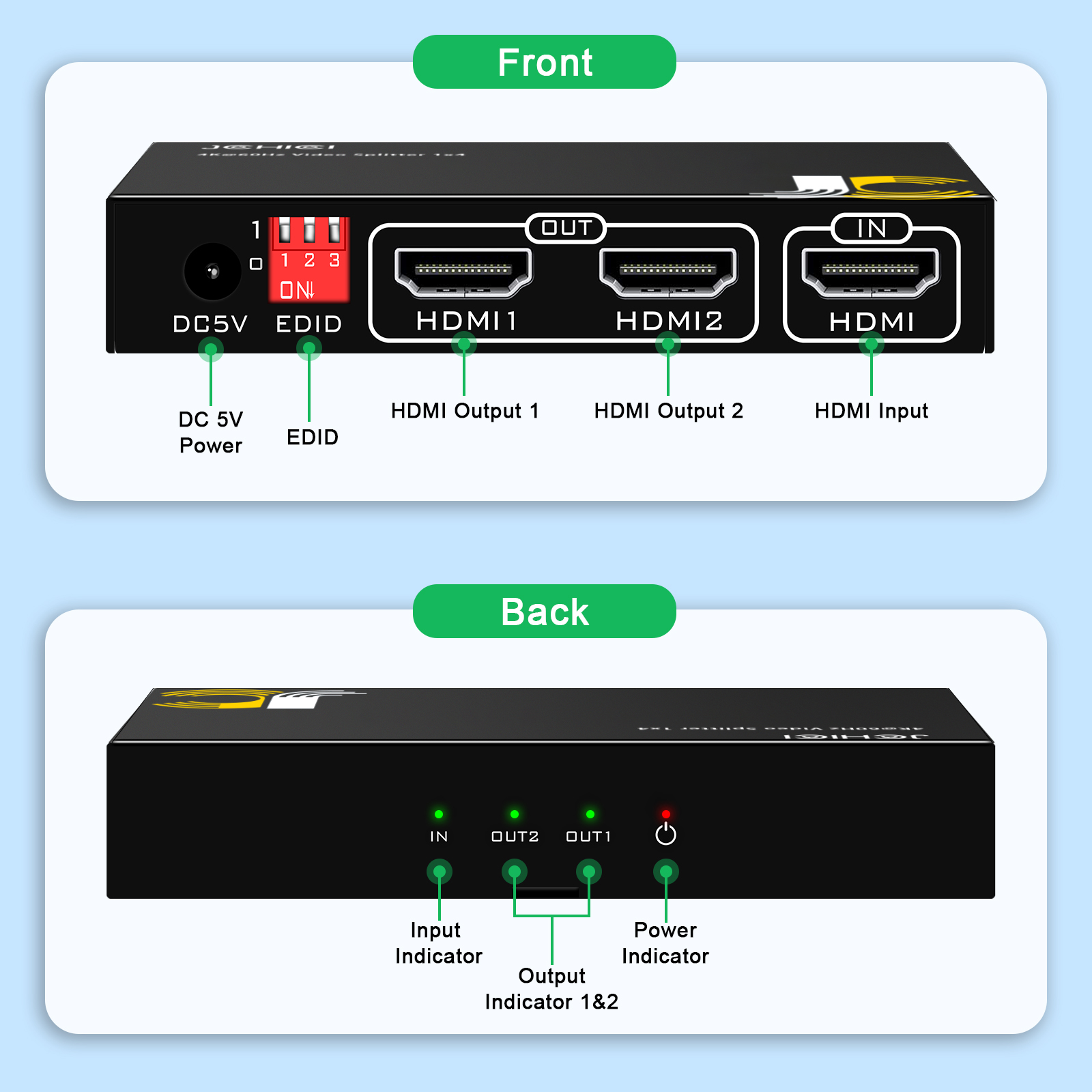 4K@60Hz HDMI 2.0 Splitter 1x2